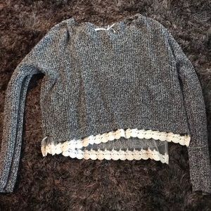 cropped knitted and lace sweater